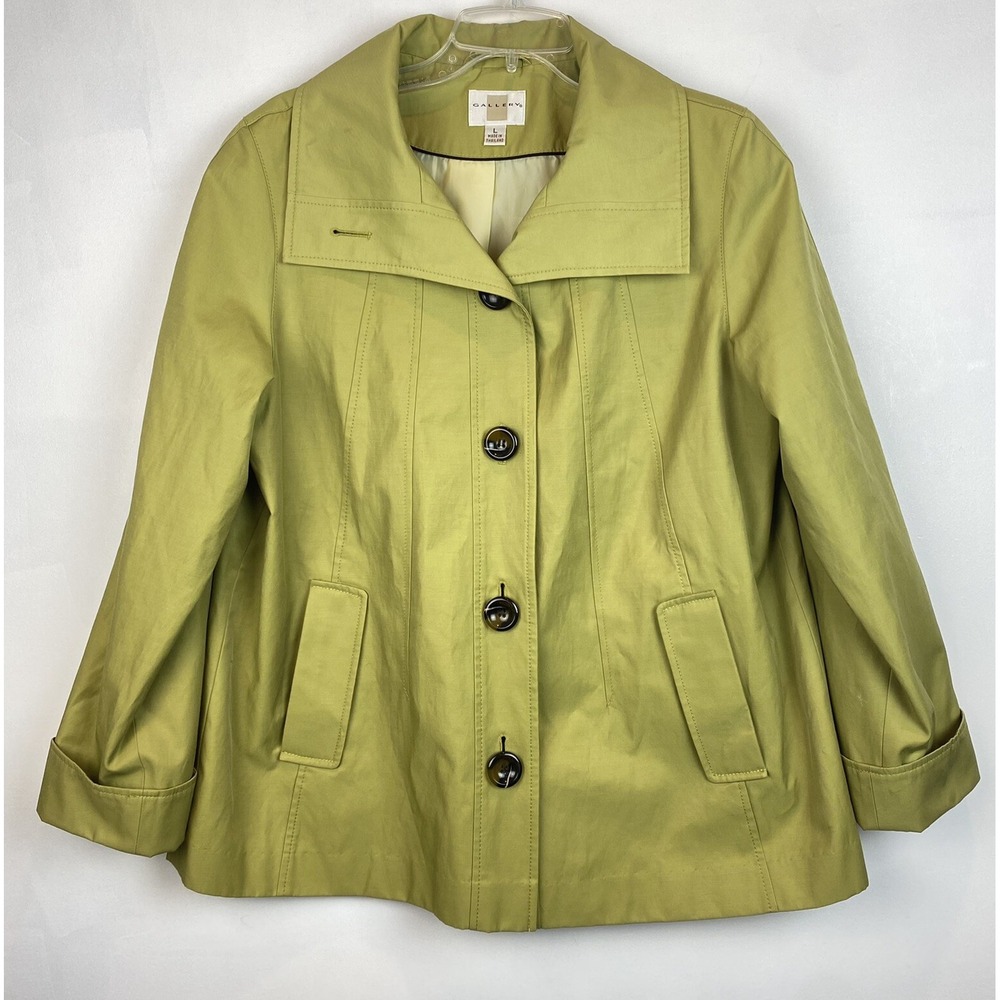 Jacket Women Large Green Collar Button Lined Coat Pockets Old Money Quiet Luxury
